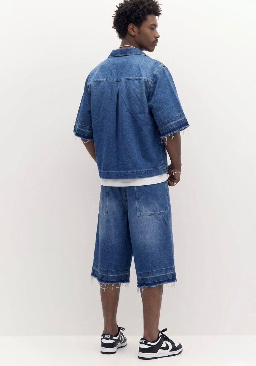 Ensemble Jeans Oversize Homme – Chemise & Short Denim Premium