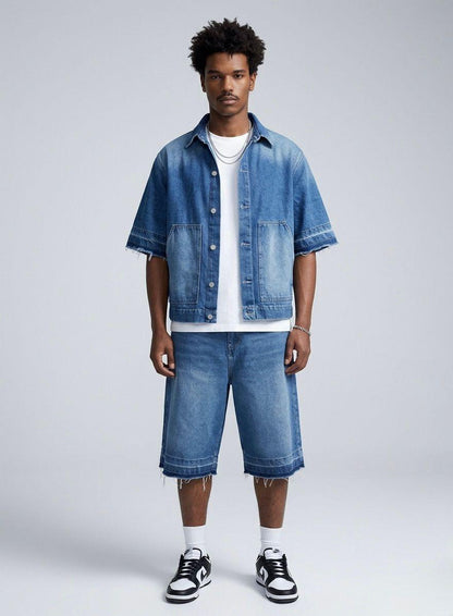Ensemble Jeans Oversize Homme – Chemise & Short Denim Premium